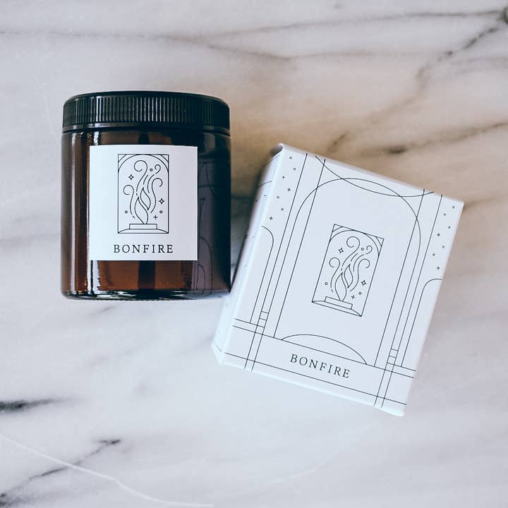 Bonfire 3.4oz Small Fine Fragrance Amber Jar Candle for wholesale by Herland Home