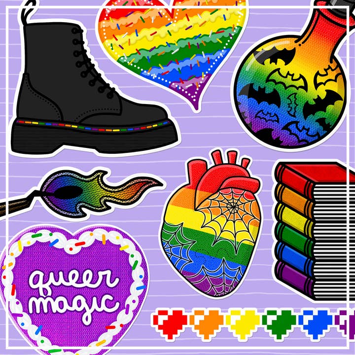 That Queer Card Co - Wholesale Sticker - Gay 8 Bit Hearts | LGBTQ+ Pride Nerdy Gamer Sticker2