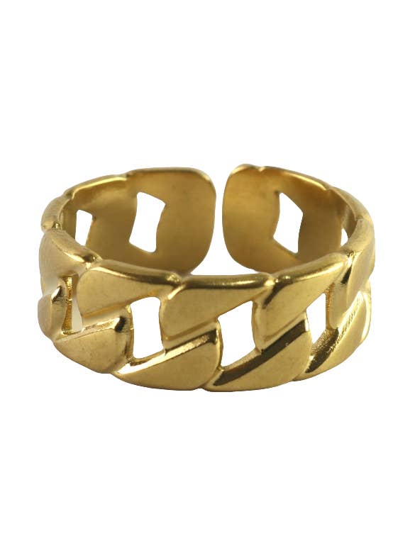 18k gold plated stainless steel ring - adjustable mesh design for wholesale by Positiva Jewelry