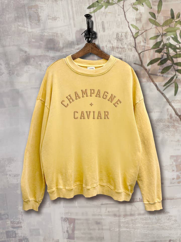 Vintage Point - Wholesale Graphic Sweatshirt - Women's - SWD385-P6216 - CHAMPAGNE & CAVIAR MINERAL WASHED SWEATSHIRT