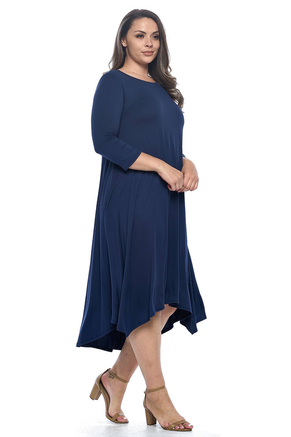 Allium - Wholesale Dress - Women's - Asymmetric Hem Midi Dress Plus Size11