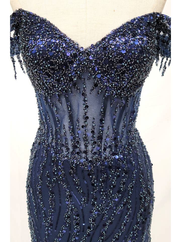 Chicas - Wholesale Gown - Women's - Off the Shoulder Sequin and Bead Long Dress C33136