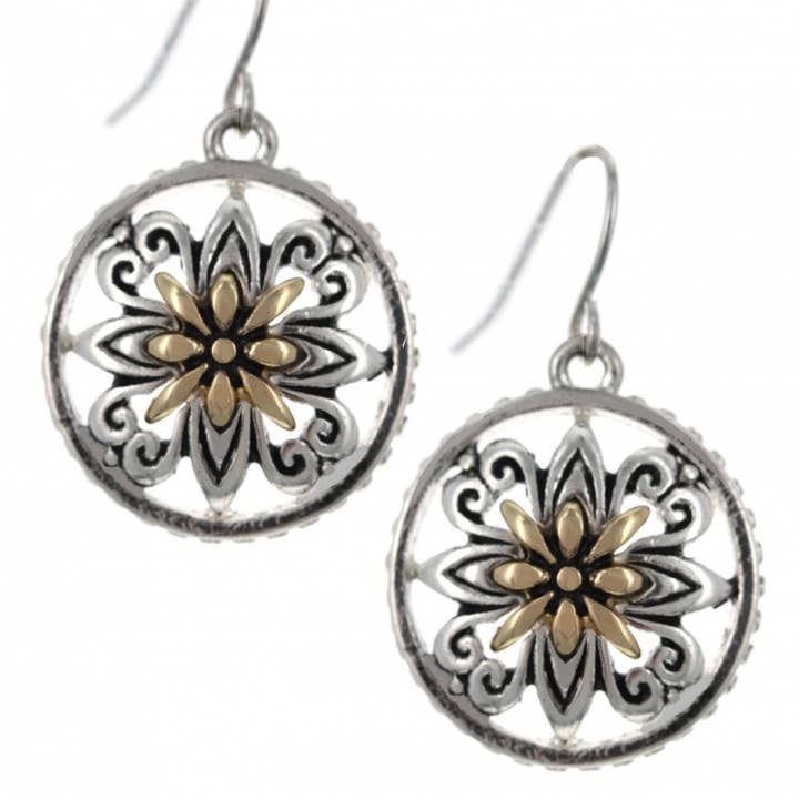 FR2364 Silver_Gold Flower Filigree Cut Out Earrings for wholesale by 0011 PREMIERE