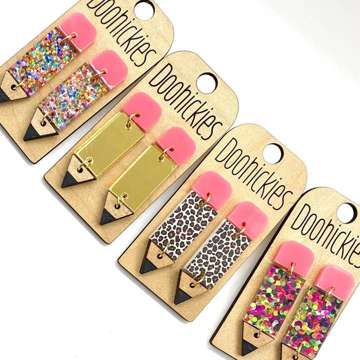 Doohickies - Wholesale Dangle Earrings - 2" Lil' Pencil Acrylic Dangles - Back to School Teacher Earrings