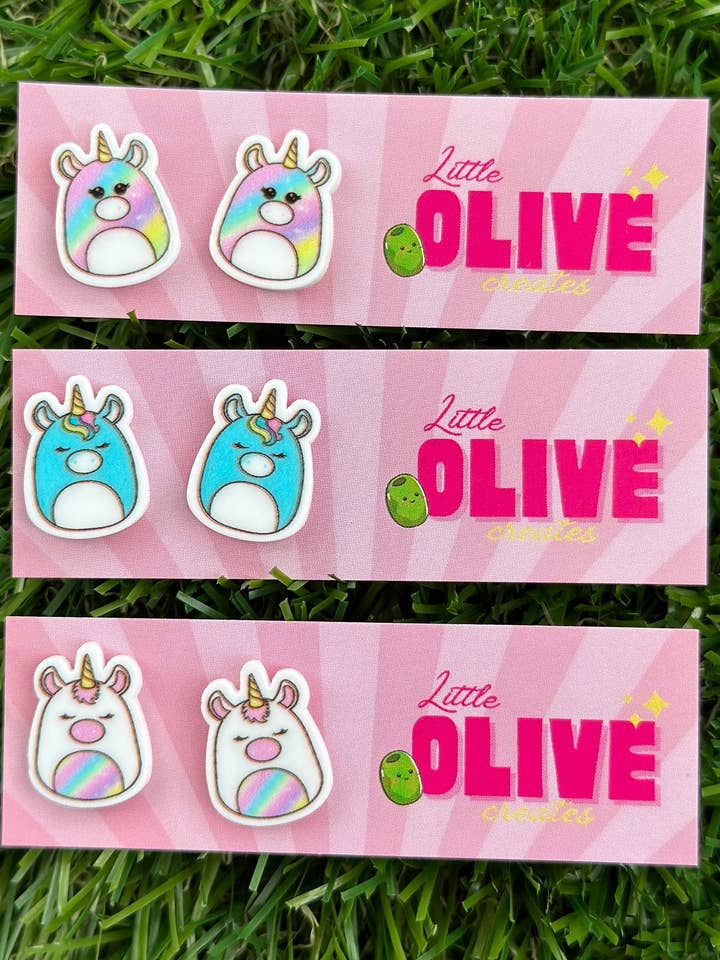 Unicorn Squishmallow Stud Earrings - 3 Variations for wholesale by Little Olive Creates