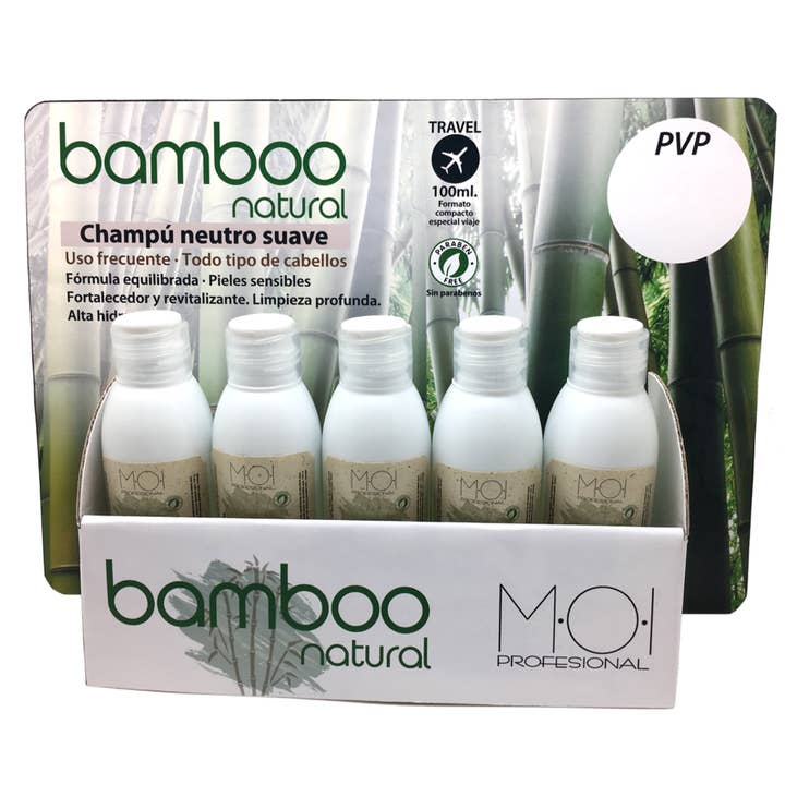 sesioMWorld - M·O·I Professional – Großhandel Haarshampoos – Display 5 weiche neutrale Shampoos BAMBOO NATURAL 100 ml