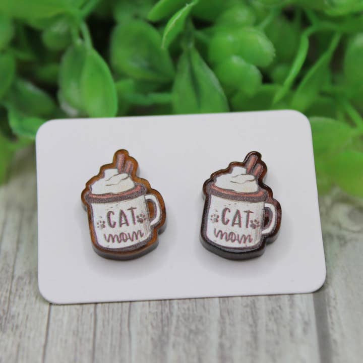 Katzenmama Kaffee Heiße Schokolade Ohrstecker für den Großhandel von Hylidae Boutique