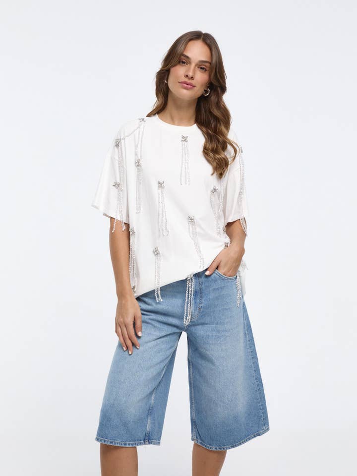 OVERSIZED COTTON T-SHIRT WITH RHINESTONES for wholesale by SWEET MAGIC MODA Y COMPLEMENTOS