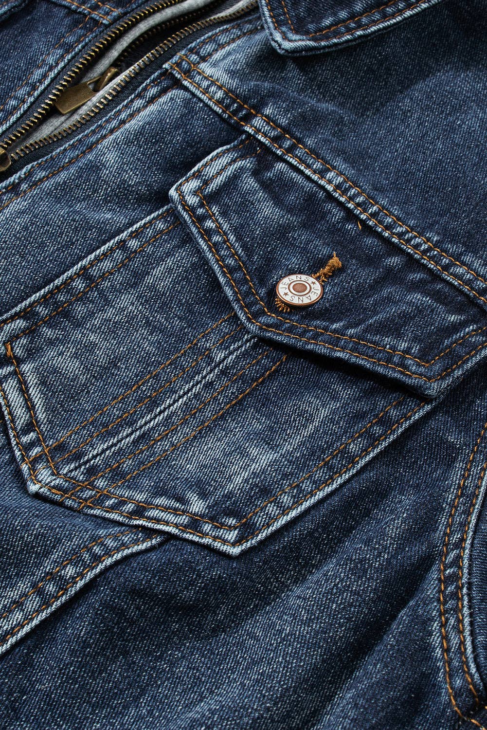 Dark Blue Fake Two-Piece Hooded Zip-Up Denim Jacket for wholesale on Faire7