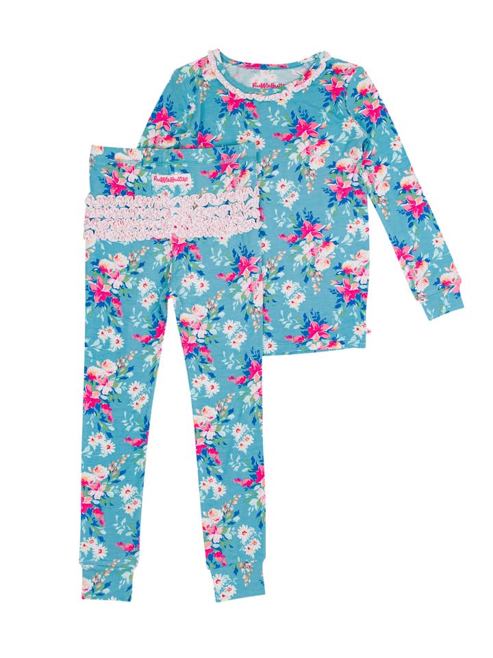 SoftSnooze™ Toddler Girls Bamboo Viscose Fancy Me Floral Ruffle Long Sleeve Pajama Set with Signature Rear Ruffles
for wholesale by RuffleButts + RuggedButts