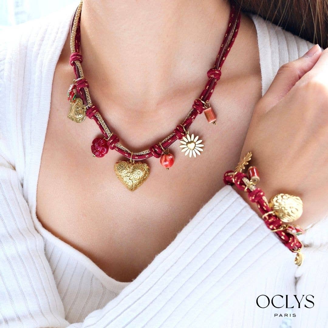Oclys - Wholesale Pendant/Charm Necklace - Double cord necklace with heart charms in gold stainless steel2