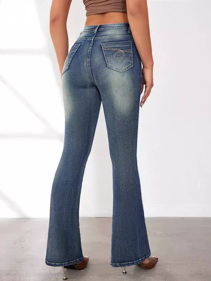 Blue Retro Slim Fit Micro Flared Jeans for wholesale on Faire
