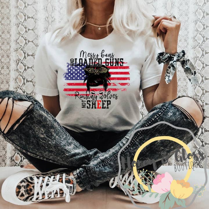 Messy Buns Military T-shirt for wholesale by Honey and Gloss