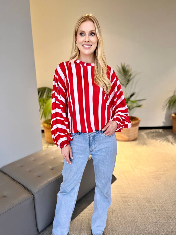 CCT4149 SCUBA MODAL BUBBLE HEM STRIPE TOP for wholesale by Carole Christian Clothing