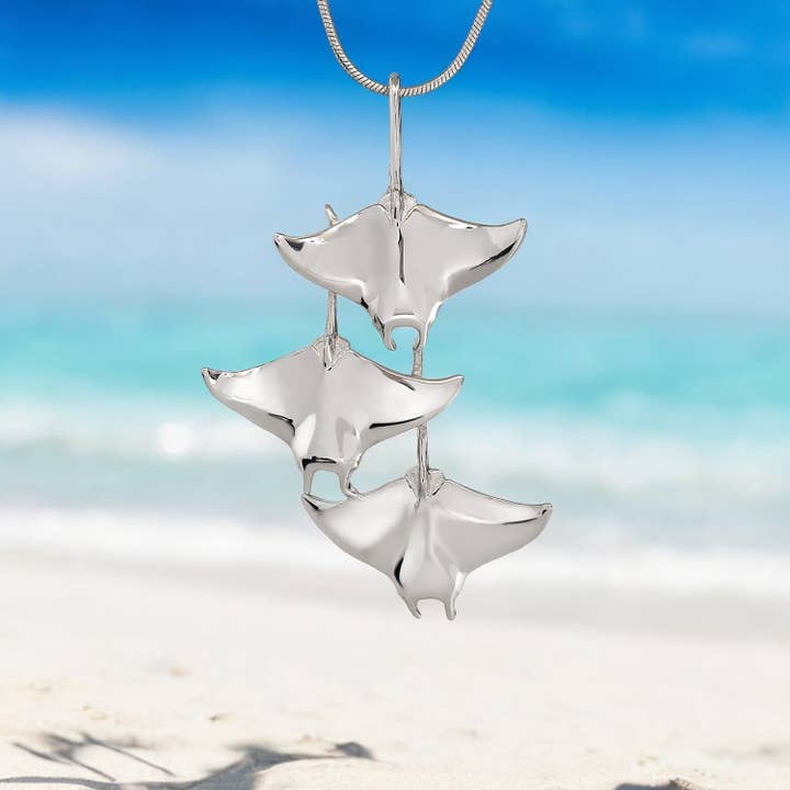 Manta Ray Necklace – Ocean in Motion Collection – Sterling Silver for wholesale by Big Blue by Roland St John