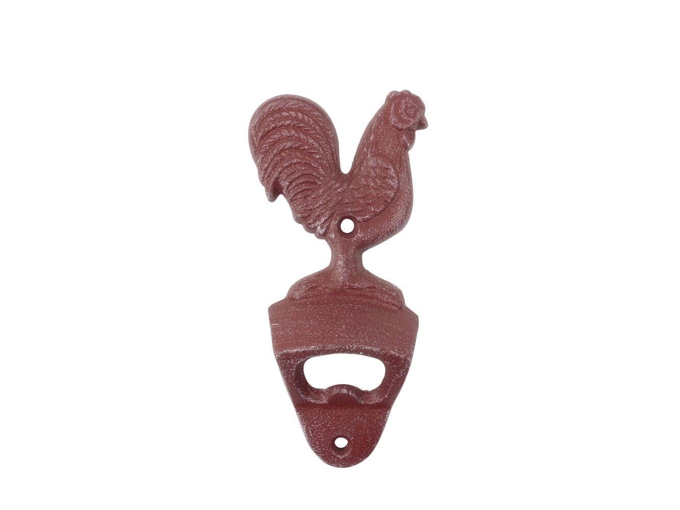Hampton Nautical - Wholesale Bottle/Wine Opener - Rustic Red Whitewashed Cast Iron Rooster Bottle Opener 6"2