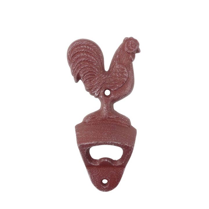 Hampton Nautical - Wholesale Bottle/Wine Opener - Rustic Red Whitewashed Cast Iron Rooster Bottle Opener 6"2
