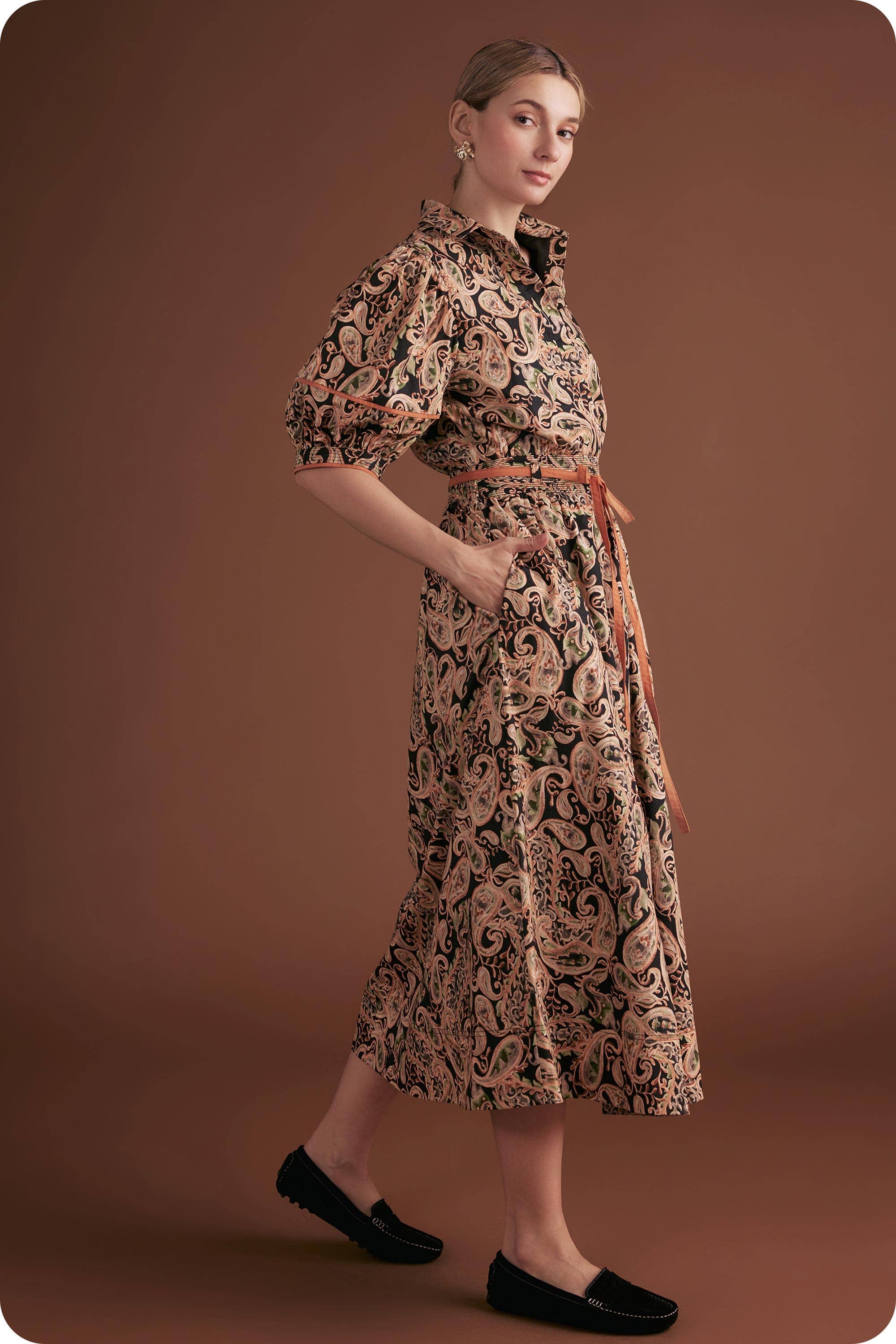 Black Multi Posh Paisley Printed Contrast Binding Top for wholesale on Faire6