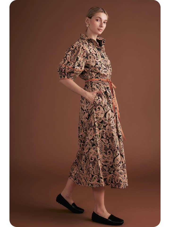 Black Multi Posh Paisley Printed Contrast Binding Top for wholesale on Faire6