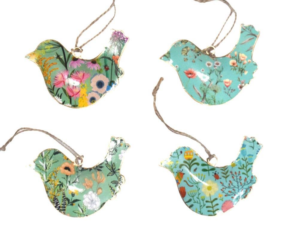 Status Collections - Wholesale Ornament set - S/4 Floral Turquoise Birds