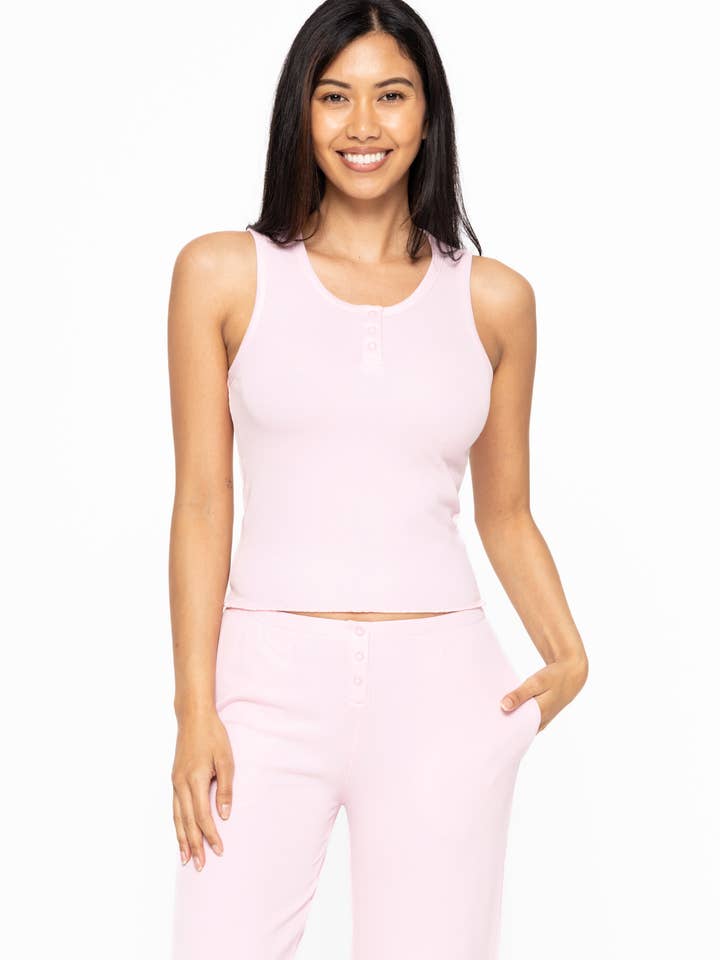 Bamboo Blend Henley Ribbed Tank Top for wholesale by Mono B