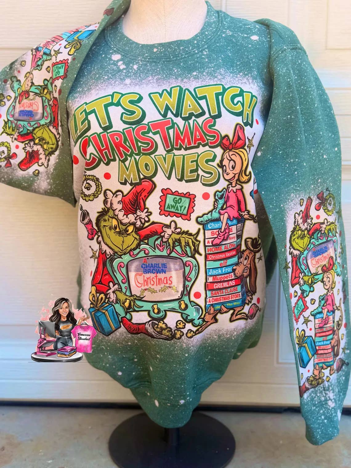 Tennessee Bleached - Wholesale Graphic Sweatshirt - Women's - Grinch | Christmas Movies | Bleached Sweatshirt