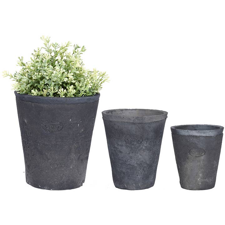 Aged Terracotta Set of 3 Round Flower Pots, Charcoal - Small for wholesale by Esschert Design USA