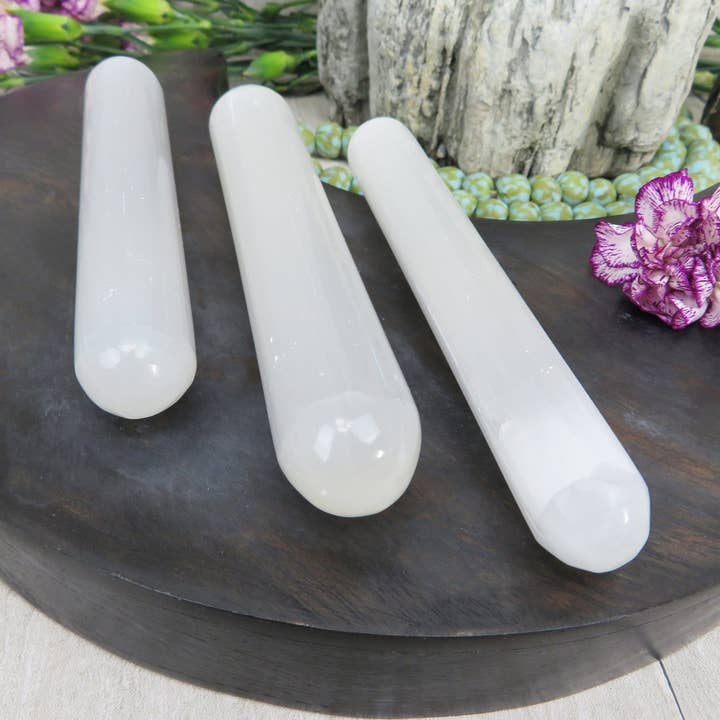 Rock Paradise - Wholesale Spiritual Stone/Crystal - Selenite Crystal Wand - Blunt Ends - Polished Selenite Massage Wand (RK5-46)