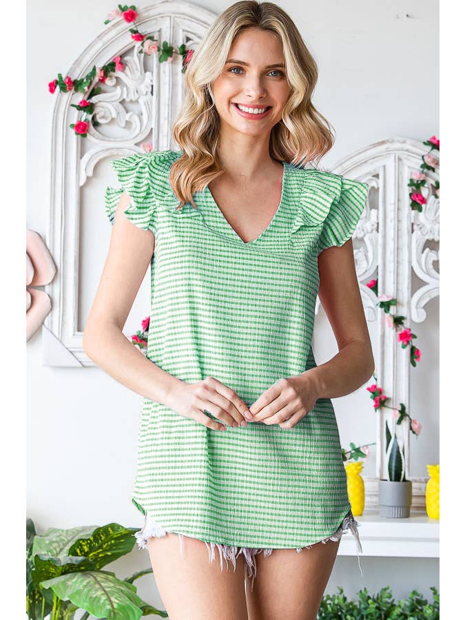 7th Ray - Wholesale Blouse - Women's - Gingham Print V-Neck Women's Blouse with Ruffle Detail T511411