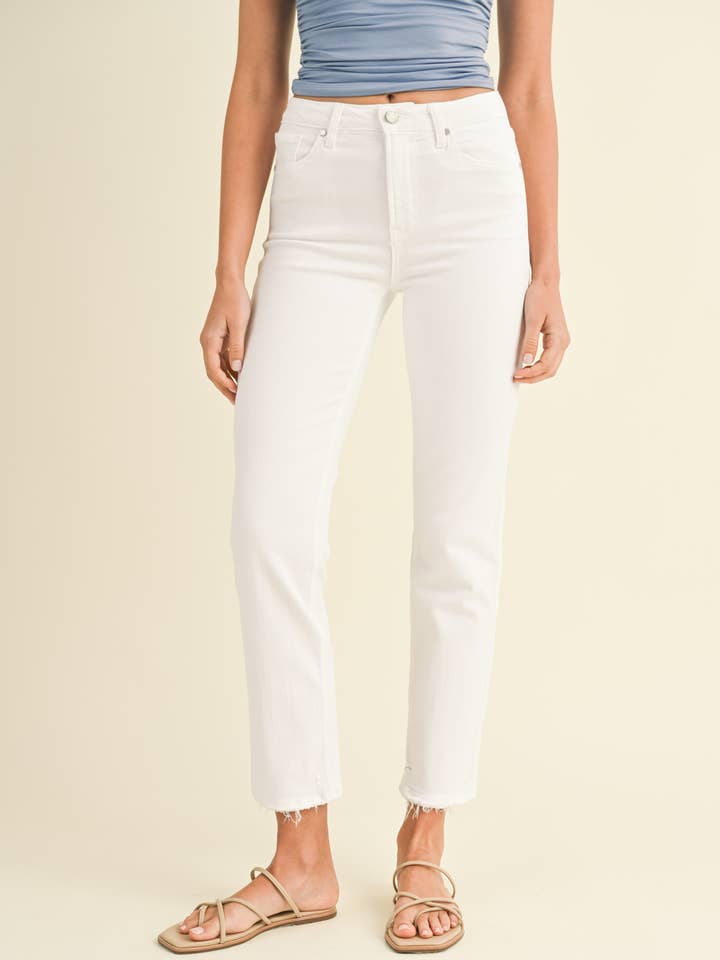 JUST BLACK DENIM - Wholesale Jeans - Women's - BP455J - WHT - Hem Detail Comfort Straight