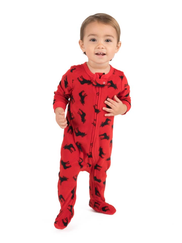 Leveret Pajamas - Wholesale Sleepsuit - Baby - Kids Footed Fleece Pajama Moose Pajamas for Christmas