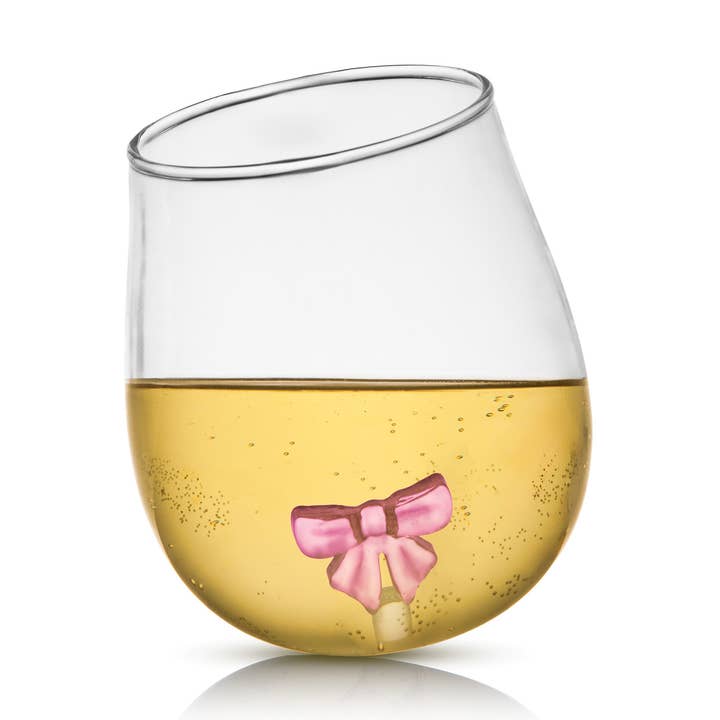 Coquette Pink Bow Stemless Wine Glass for wholesale by Godinger