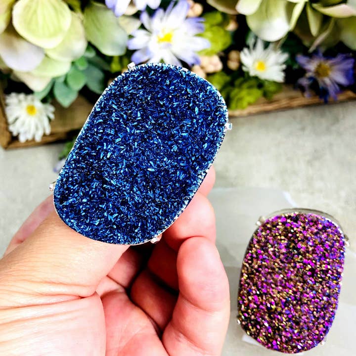 Rock Paradise - Wholesale Cocktail/statement ring - Crystal Titanium Druzy Adjustable Silver Toned Rings4