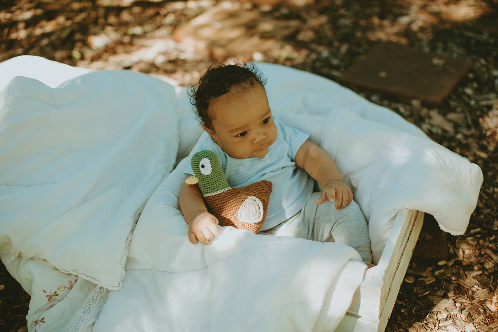 Pebblechild – wholesale Handheld rattle – Baby – Crochet Baby Toy Mallard duck rattle3