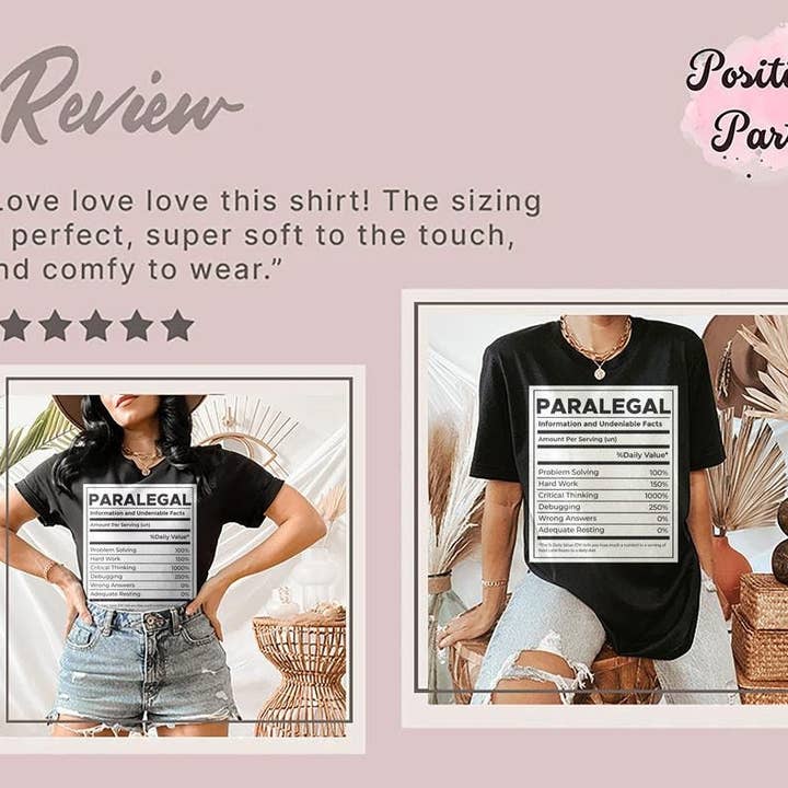 PositiveParty - Wholesale Screen Printed T-Shirt - Women's - Paralegal Shirt, Paralegal Nutrition Facts8