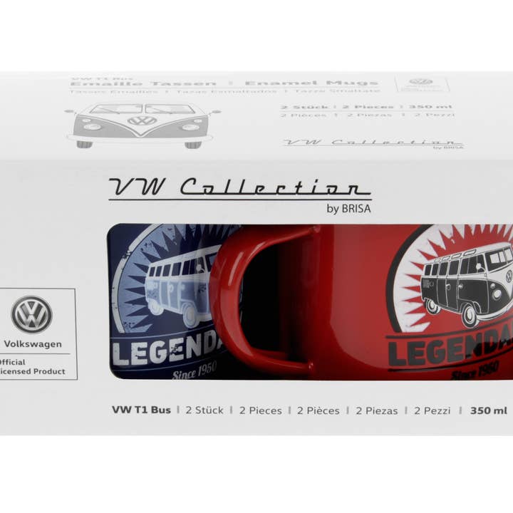 VW Collection by BRISA – wholesale Coffee mug – VW Bus Enamel Home Outdoor Travel Mug 2-pc Set 350ml – RD/BL