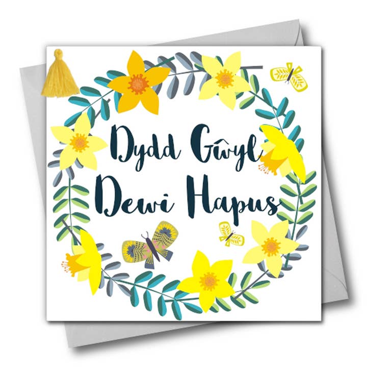 Claire Giles Ltd - Wholesale St. Patrick's Day Card - Welsh St Davids Day Card, dydd gwyl dewi hapus, Daffodil, Tassel Embellished