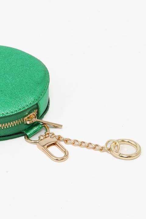 Sarta Pelle - Vendita all'ingrosso Portamonete - Donna - Portamonete rotondo con clip in pelle italiana verde metallizzato