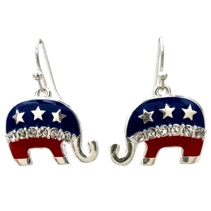 Republican Elephant US Flag Earrings for wholesale by Lunar Deer