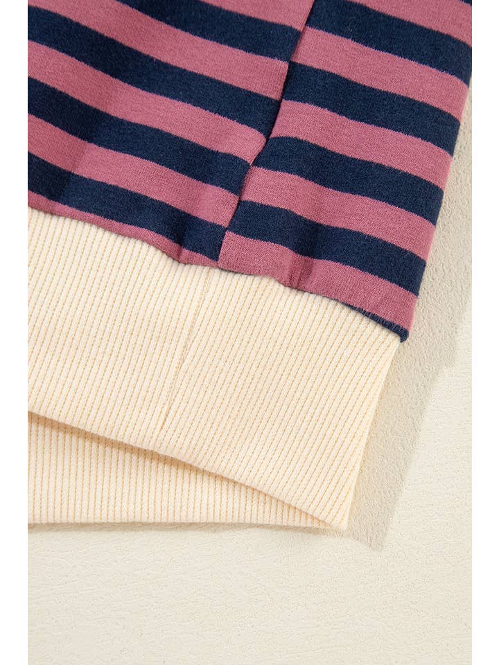 Amaryllis Apparel - Wholesale Sweatshirt - Women's - Stripe Oversized Contrast Trim Pullover Sweatshirt30