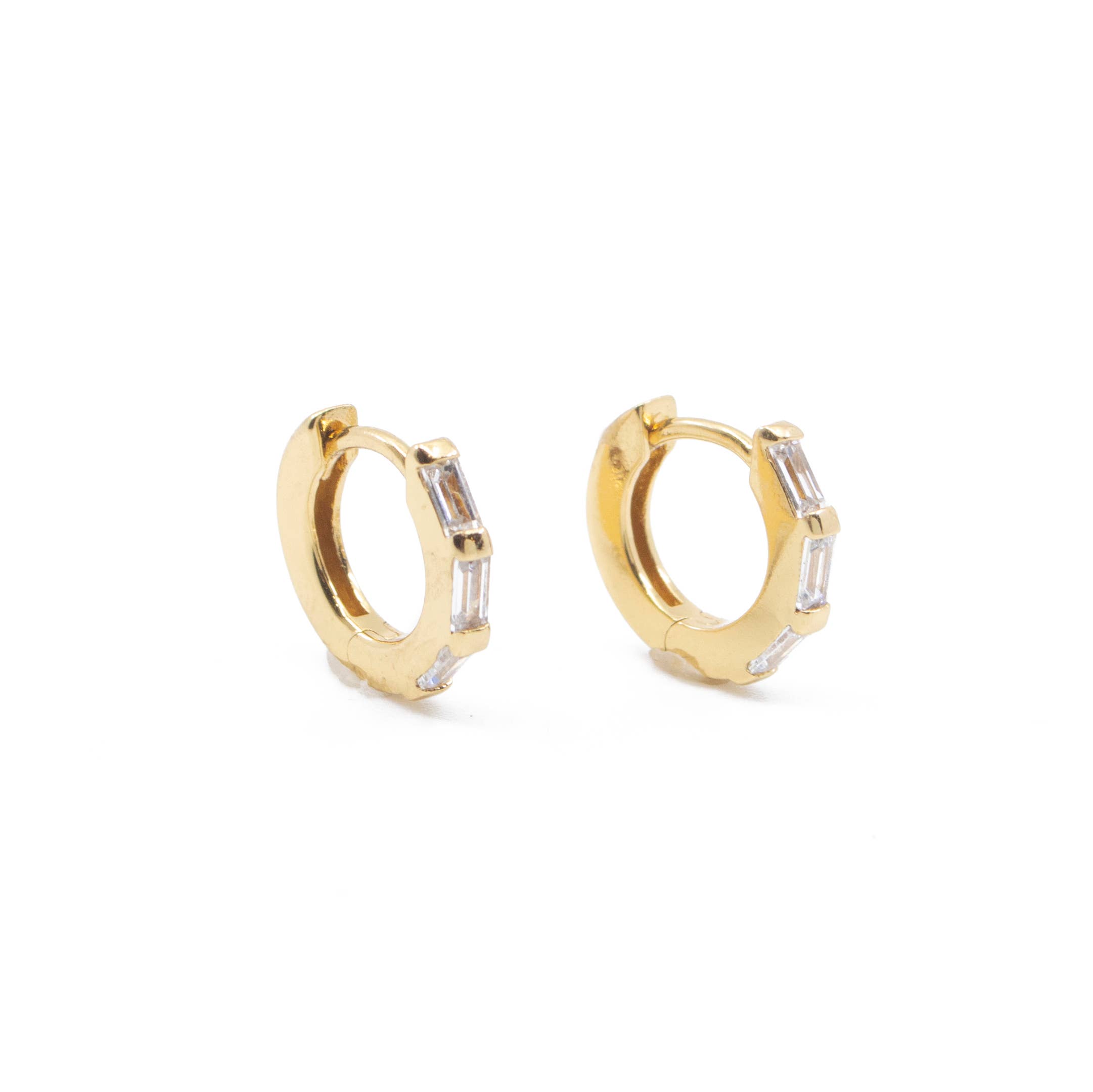 The Land of Salt - Wholesale Huggie Earrings - Clear CZ Baguette Huggie Hoops in Gold - Earrings2