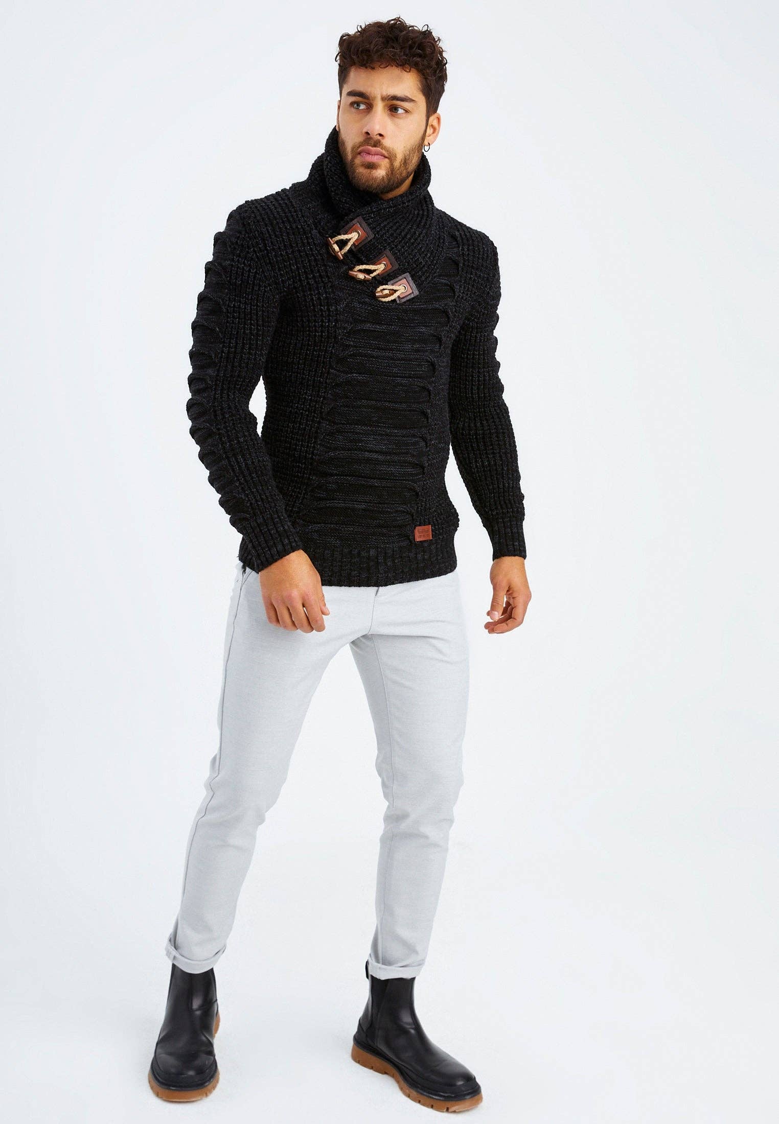 Leif Nelson GmbH - Wholesale Knit Sweater - Men's - Men's Knit Sweater Chunky Knit Shawl Collar LN-557548