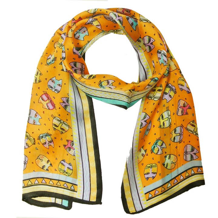 Wrapables Vibrant 100% Silk Long Scarf 51" x 10.5", Cat Face for wholesale by Wrapables.com