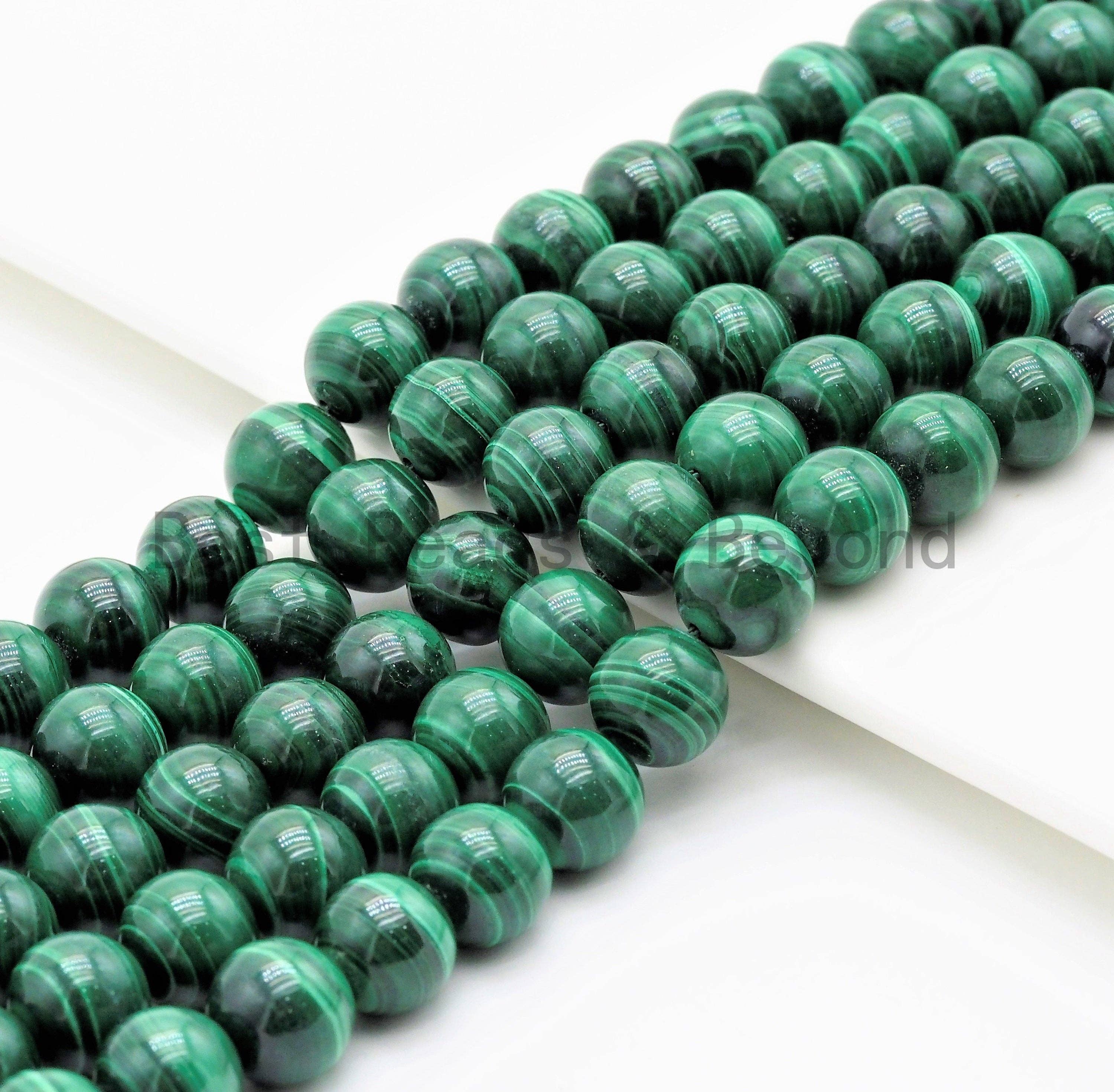 BestBeads&Beyond - Wholesale Beads - High Quality Natural Smooth Malachite Round Beads, 6mm/8mm/10mm/12mm/14mm, Green Gemstones Beads,Malachite Beads,15.5" Full Strand,SKU#U3351