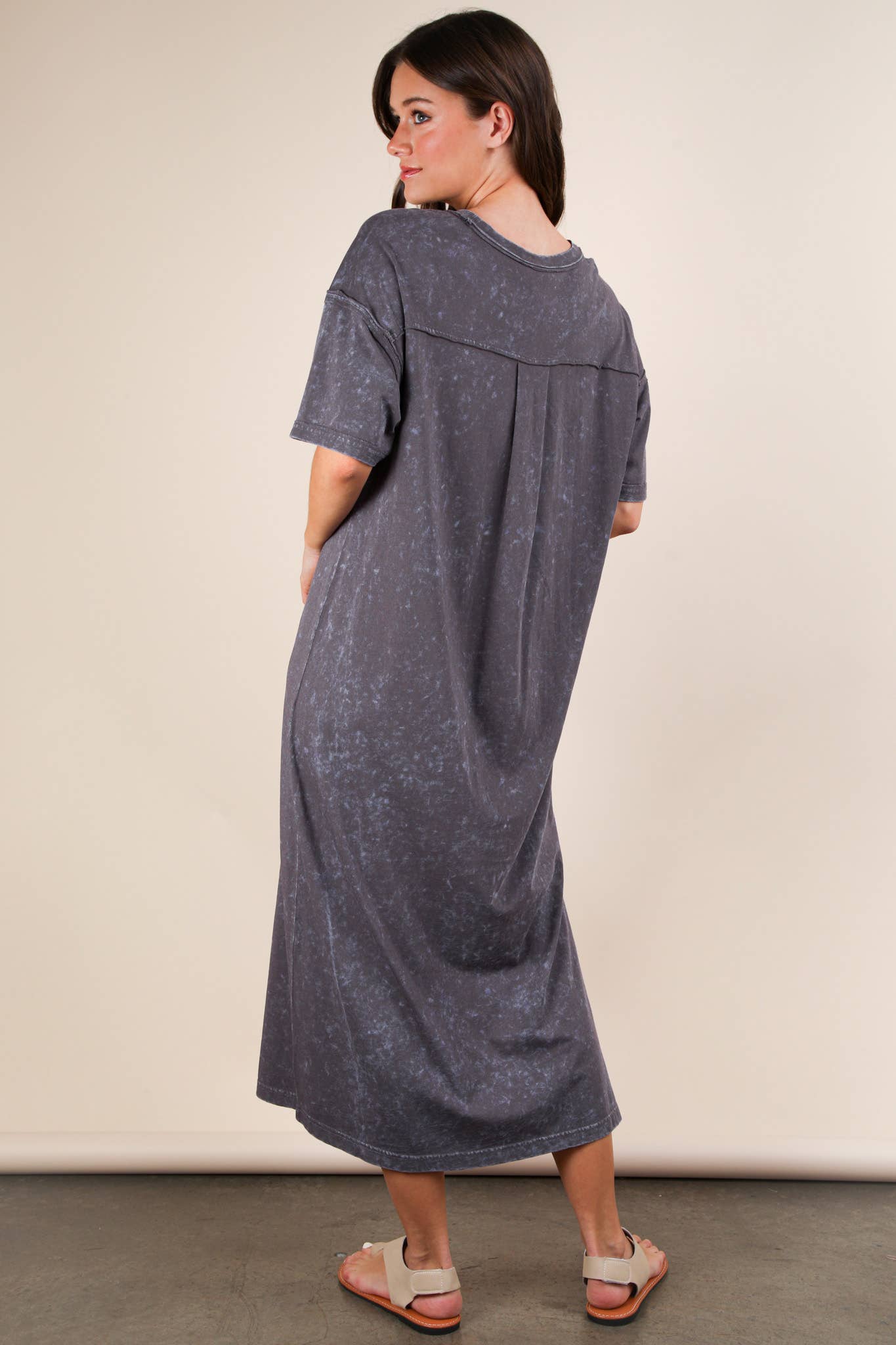 VERY J - Vente Robe – femme - Robe midi décontractée confortable lavée minérale4