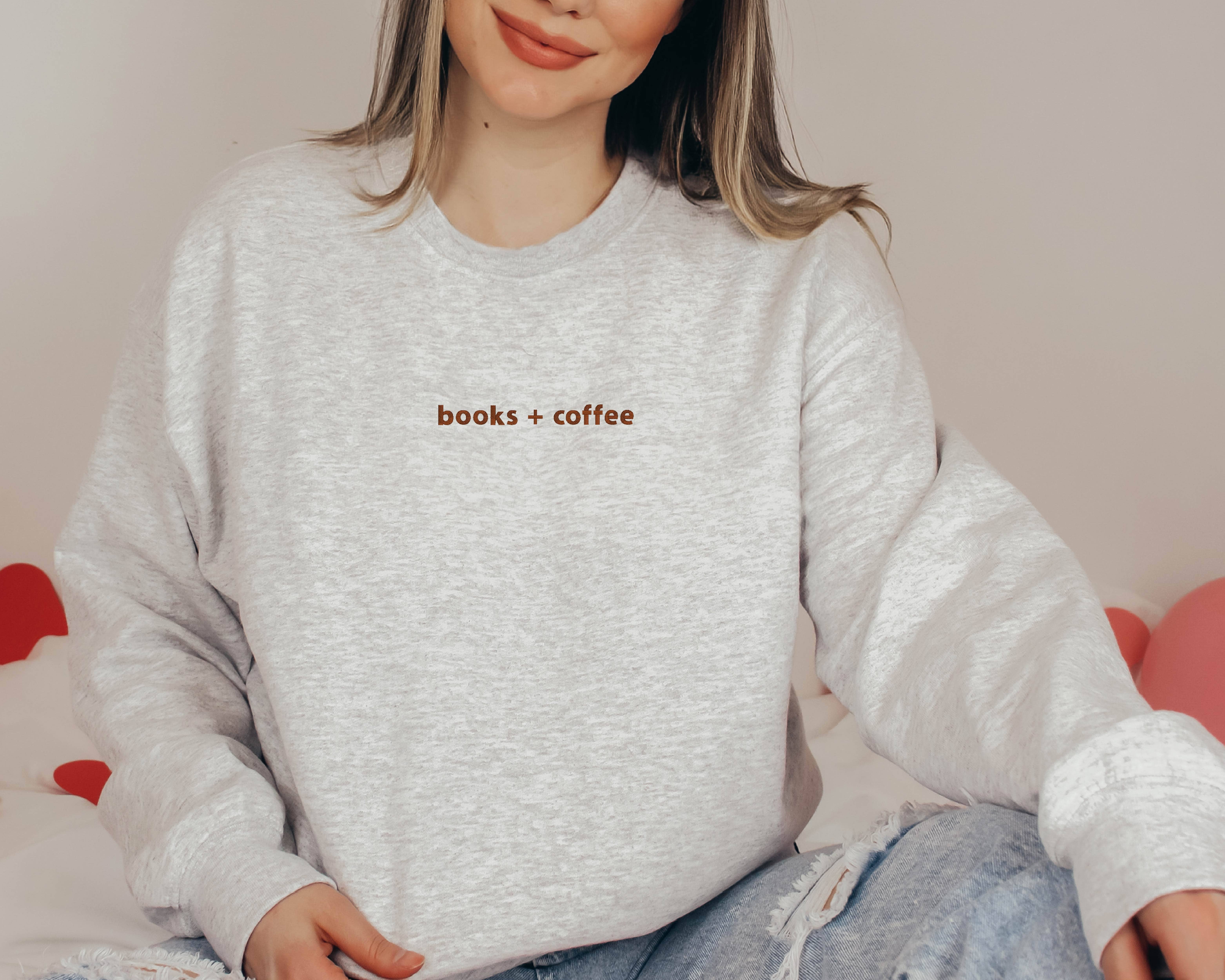 P E T I T R U E - Wholesale Sweatshirt - Women's - EMBROIDERED Books + Coffee Sweatshirt for Women Minimalist2