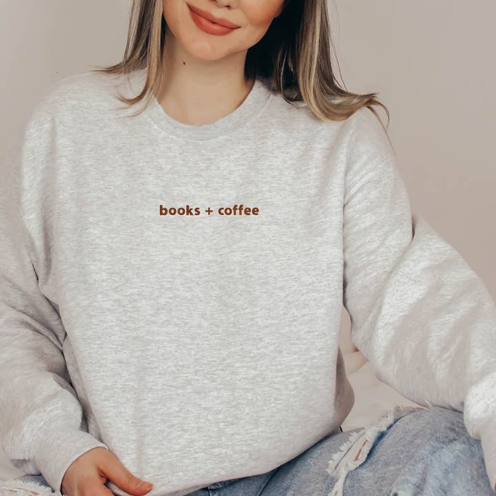 P E T I T R U E - Wholesale Sweatshirt - Women's - EMBROIDERED Books + Coffee Sweatshirt for Women Minimalist2