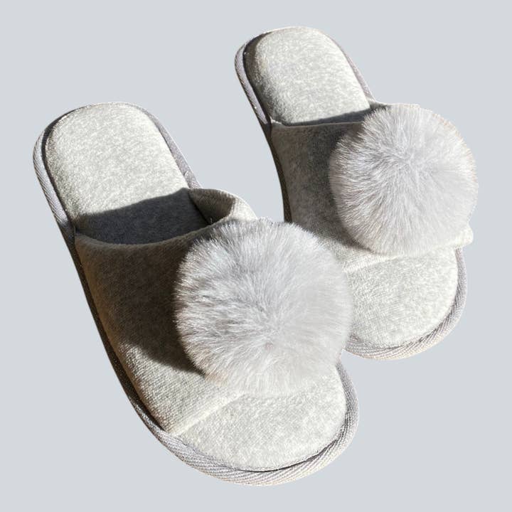Faux Fur Pom Pom Open-Toe Slippers for Bridal & Home for wholesale by DrifWoo