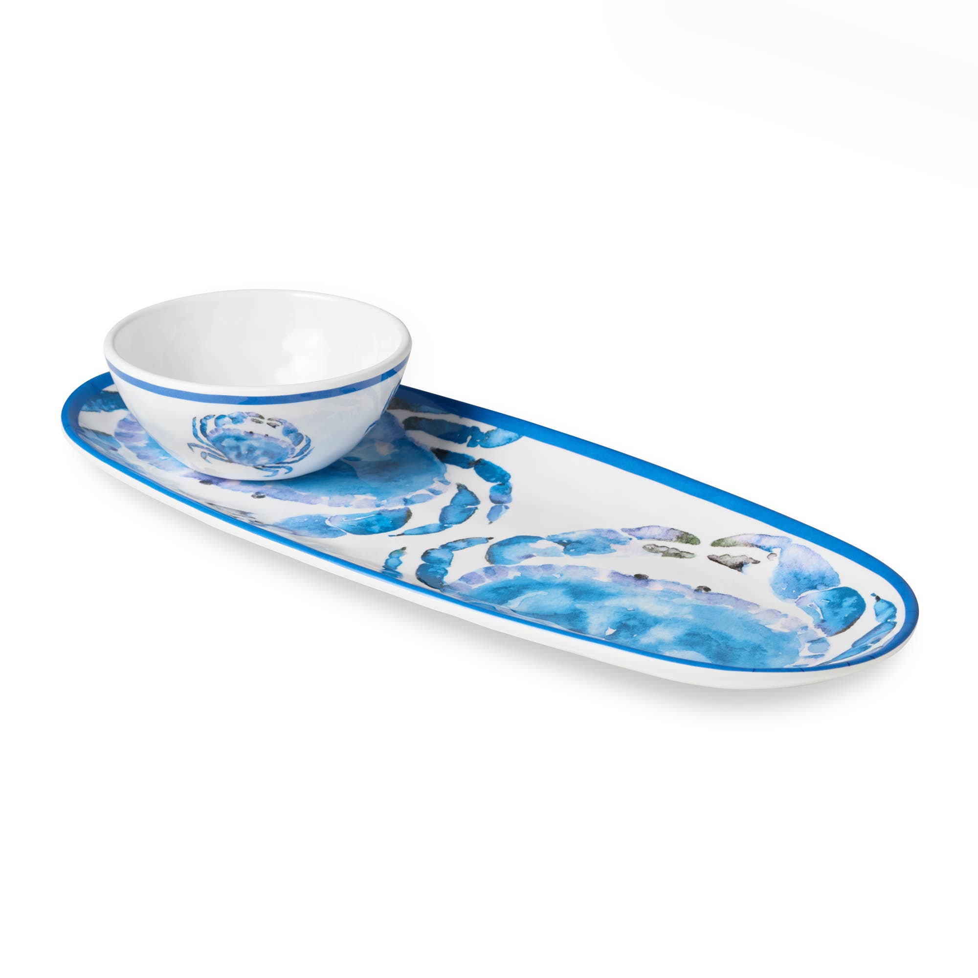 Certified International - Wholesale Condiment/Dip Bowl - Beach House Crab Oval Tray 15in x 6in with Dip Bowl 4.75in1
