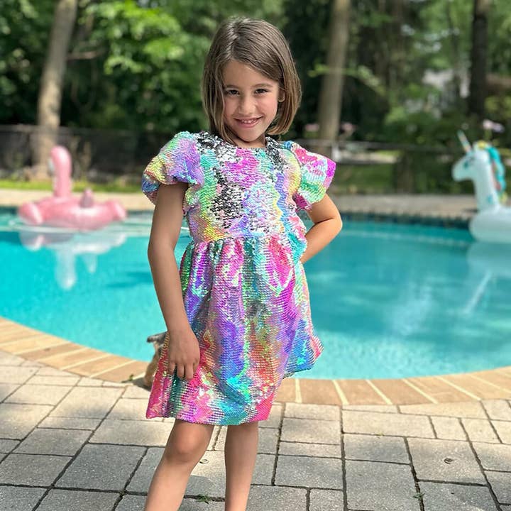 Tweenstyle by Stoopher - VESTIDO IRIDESCENTE DE MANGA BOLHA DE LANTEJOULAS por atacado de Tweenstyle By Stoopher